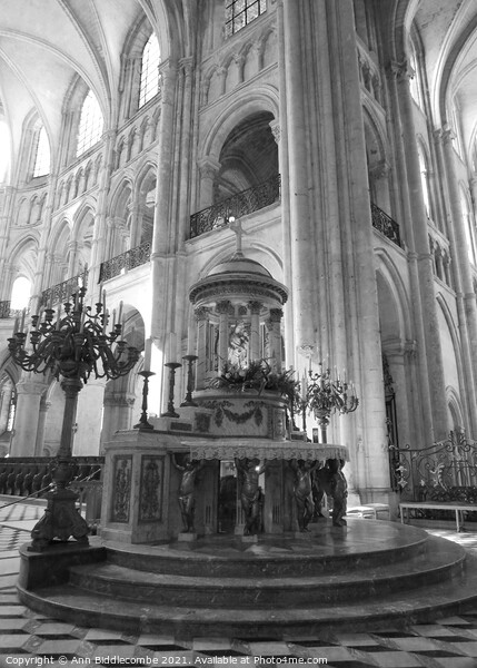 At the Alter in Noyon Cathedral in monochrome Picture Board by Ann Biddlecombe