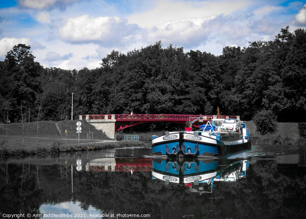 Commercial Barge on the Canal entre Champagne Picture Board by Ann Biddlecombe
