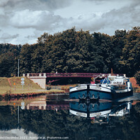 Buy canvas prints of Commercial Barge on the Canal in Vintage style by Ann Biddlecombe