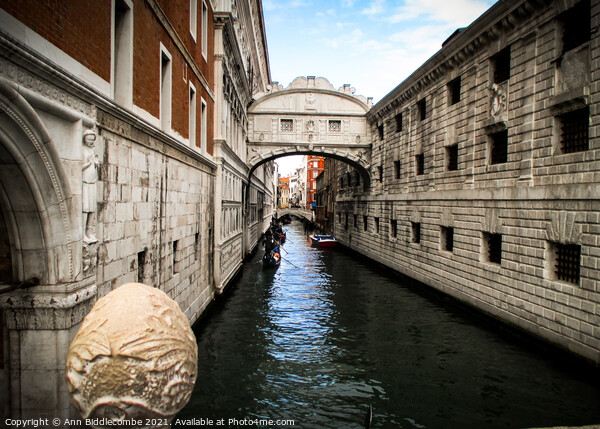 Gondolas on the canal under the bridge of sighs Picture Board by Ann Biddlecombe