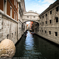 Buy canvas prints of Gondolas on the canal under the bridge of sighs by Ann Biddlecombe