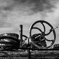 Buy canvas prints of An old barge anchor winch in monochrome by Ann Biddlecombe