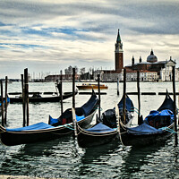 Buy canvas prints of Gondolas tied up on the main lagoon by Ann Biddlecombe