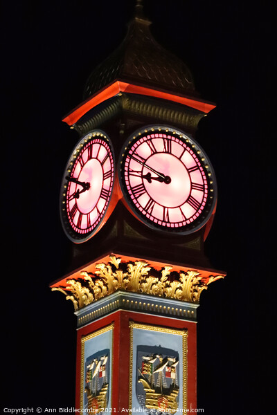 Weymouth clock at night Picture Board by Ann Biddlecombe