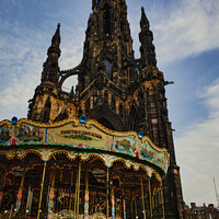 Buy canvas prints of Scott monument with Carousel in Edinburgh  by Ann Biddlecombe