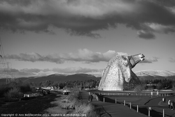 Monochrome view of the hills behind the Kelpies in Picture Board by Ann Biddlecombe