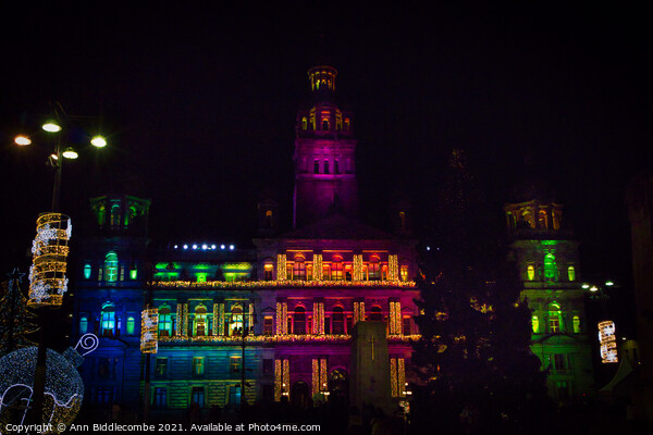 City chambers in George square lit for Christmas Picture Board by Ann Biddlecombe