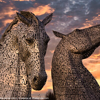 Buy canvas prints of A close up of The Kelpies the metal horse heads in by Ann Biddlecombe