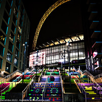 Buy canvas prints of Colourful steps to Wembley Stadium  by Ann Biddlecombe
