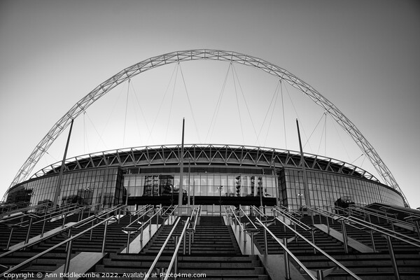 Wembley Stadium in black and white Picture Board by Ann Biddlecombe