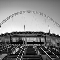 Buy canvas prints of Wembley Stadium in black and white by Ann Biddlecombe