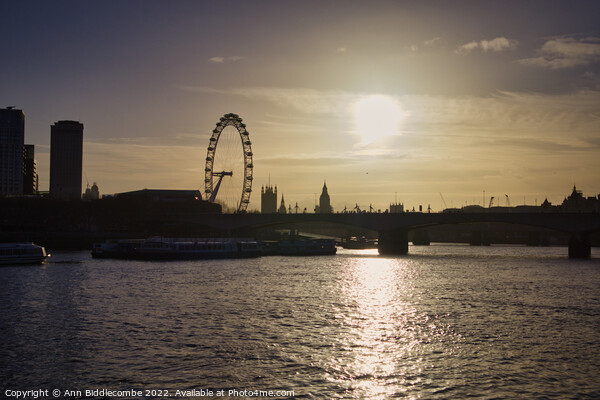 View from the Thames towards the London eye Picture Board by Ann Biddlecombe