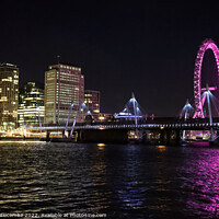 Buy canvas prints of London view from side of river Thames at night by Ann Biddlecombe