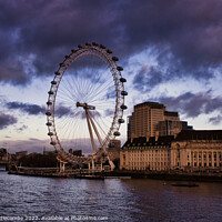 Buy canvas prints of London eye a view on a cloudy day by Ann Biddlecombe