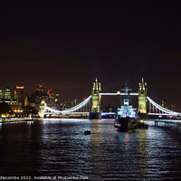 Buy canvas prints of Tower bridge from London Bridge at night by Ann Biddlecombe