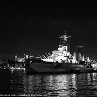 Buy canvas prints of Black and white HMS Belfast on the Thames near Tow by Ann Biddlecombe