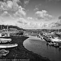Buy canvas prints of Monochrome Mylor port harbour with the tide out by Ann Biddlecombe