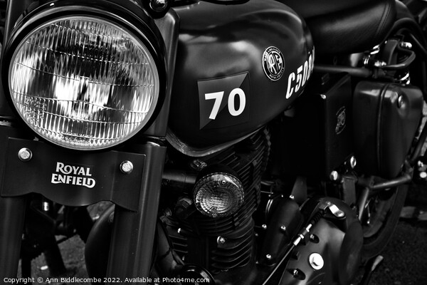 Monochrome Old royal enfield motorbike Picture Board by Ann Biddlecombe