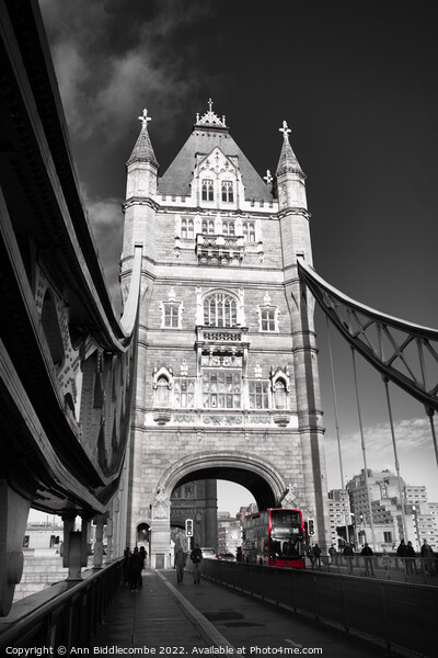 Tower bridge with red bus Picture Board by Ann Biddlecombe