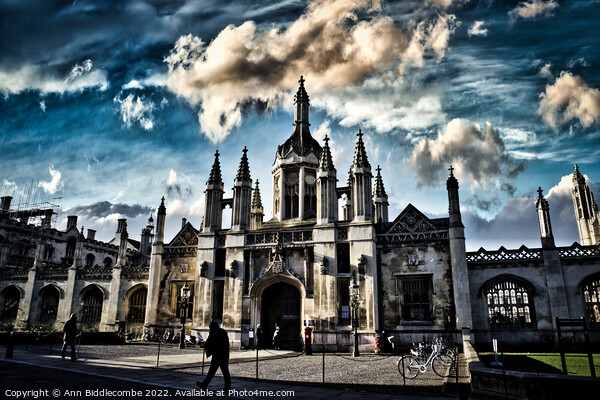 Kings College  with dramatic Sky Picture Board by Ann Biddlecombe