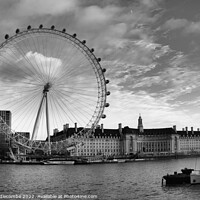 Buy canvas prints of Monochrome The London Eye London City scene by Ann Biddlecombe