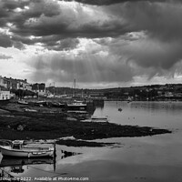 Buy canvas prints of Falmouth town coast line in monochrome by Ann Biddlecombe