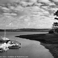 Buy canvas prints of Monochrome Looking out from Mylor Harbour down the Fal Estuary by Ann Biddlecombe