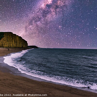 Buy canvas prints of West Bay Beach and Cliffs under the milky way  by Ann Biddlecombe