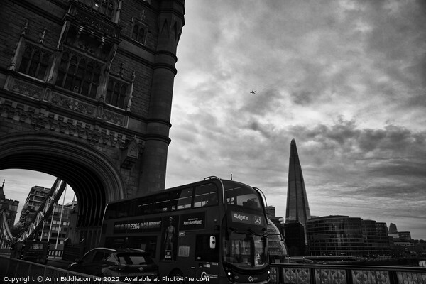 On Tower Bridge as a bus goes past Picture Board by Ann Biddlecombe