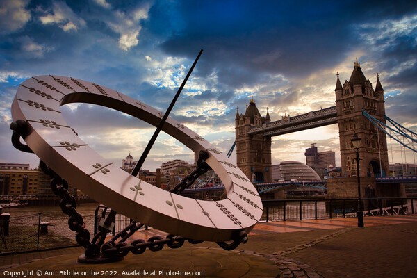 Sundial with tower bridge  Picture Board by Ann Biddlecombe