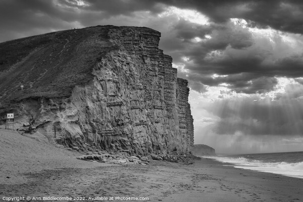 Black and white West bay cliffs Picture Board by Ann Biddlecombe