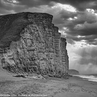 Buy canvas prints of Black and white West bay cliffs by Ann Biddlecombe