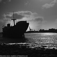 Buy canvas prints of Shipwreck outside Arrecife Lanzarote in black and white by Ann Biddlecombe