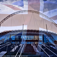 Buy canvas prints of Wembley Stadium with faded Union Jack by Ann Biddlecombe