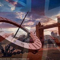 Buy canvas prints of Sundial with tower bridge and faded Union Jack by Ann Biddlecombe
