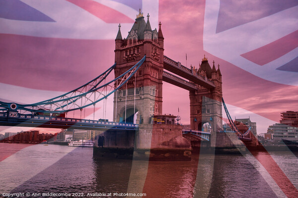 Tower Bridge with Union Jack Picture Board by Ann Biddlecombe