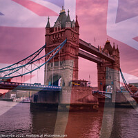 Buy canvas prints of Tower Bridge with Union Jack by Ann Biddlecombe
