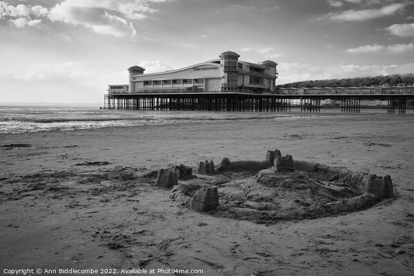 Weston-Super-Mare  sand castle in black and white Picture Board by Ann Biddlecombe