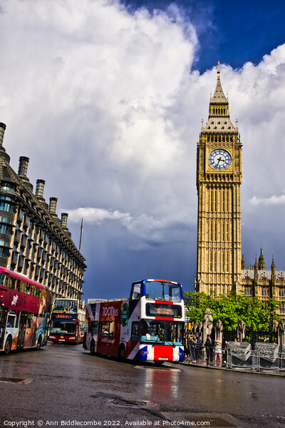 Big Ben and a London bus Picture Board by Ann Biddlecombe