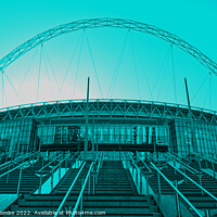 Buy canvas prints of Wembley Stadium in Wembley London in blue by Ann Biddlecombe