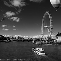 Buy canvas prints of black and white  London eye as hot air balloon's f by Ann Biddlecombe
