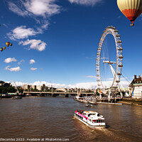 Buy canvas prints of London eye as hot air balloon's fly over by Ann Biddlecombe
