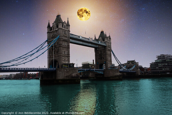 Moon lit night over Tower bridge Picture Board by Ann Biddlecombe