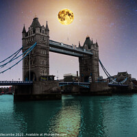 Buy canvas prints of Moon lit night over Tower bridge by Ann Biddlecombe