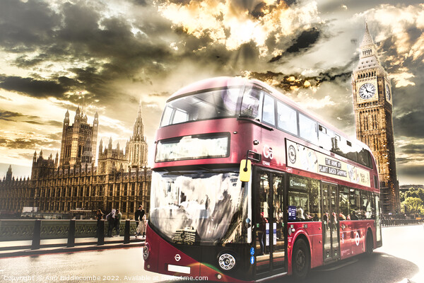 London bus and the houses of parliament  Picture Board by Ann Biddlecombe