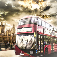 Buy canvas prints of London bus and the houses of parliament  by Ann Biddlecombe