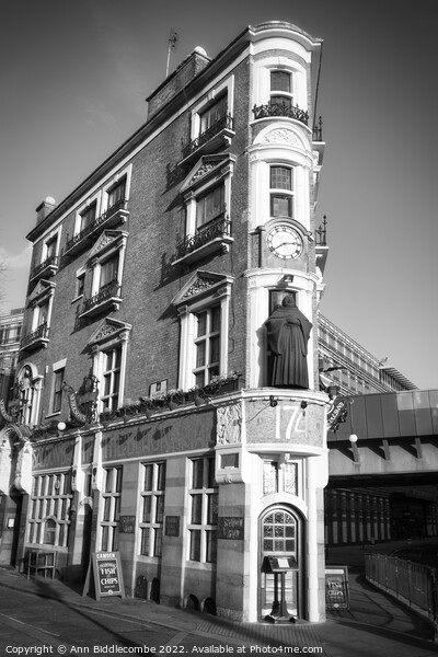 The Blackfriar in London in monochrome Picture Board by Ann Biddlecombe