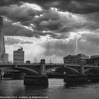 Buy canvas prints of The Shard behind the Southwark Bridge in monochrome by Ann Biddlecombe