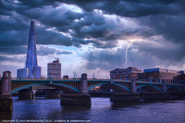 The Shard behind the Southwark Bridge Picture Board by Ann Biddlecombe