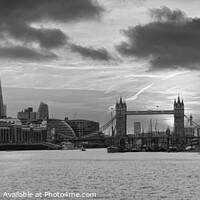 Buy canvas prints of The shard and tower bridge from on the river Thames by Ann Biddlecombe